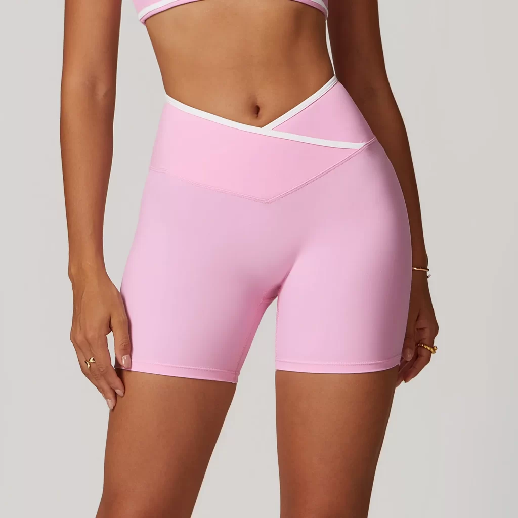 Women Gym Athletic Wear Crossover Waist Workout Shorts