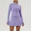 Workout Long Sleeve Zip Up Sweatshirt Tennis Skirts Set
