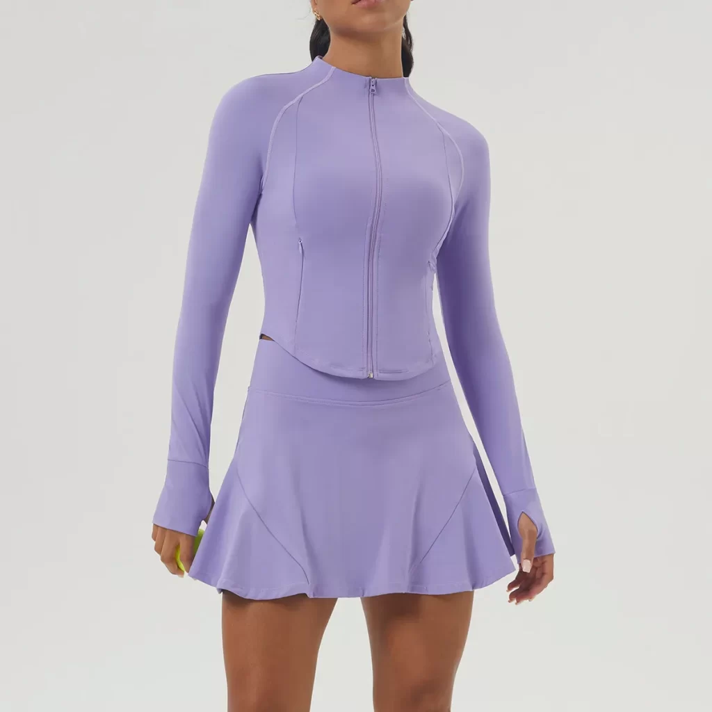 Workout Long Sleeve Zip Up Sweatshirt Tennis Skirts Set