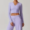 V Neck Long Sleeve Shirts for Women Yoga Crop Top