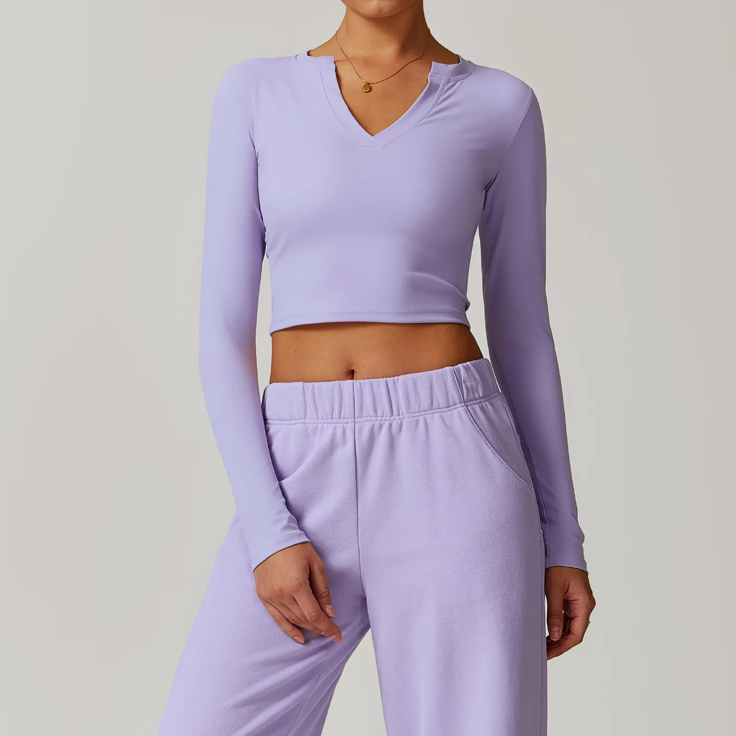 V Neck Long Sleeve Shirts for Women Yoga Crop Top