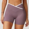 Women Gym Athletic Wear Crossover Waist Workout Shorts