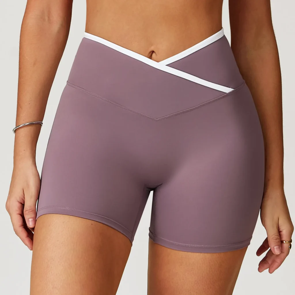 Women Gym Athletic Wear Crossover Waist Workout Shorts