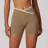 Women Gym Athletic Wear Crossover Waist Workout Shorts