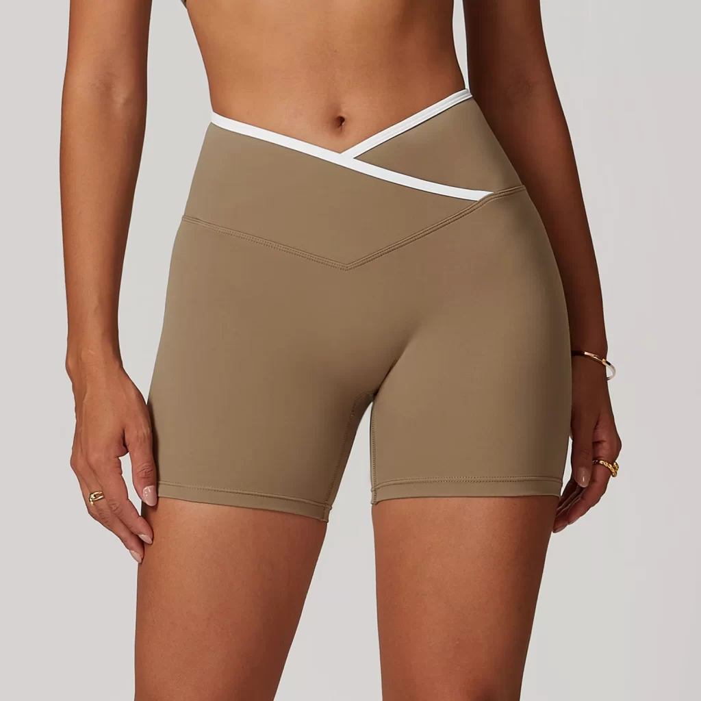 Women Gym Athletic Wear Crossover Waist Workout Shorts