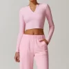 V Neck Long Sleeve Shirts for Women Yoga Crop Top custom gym apparel private label clothes