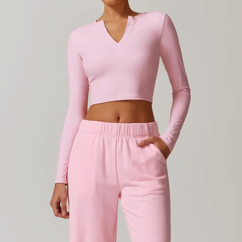 V Neck Long Sleeve Shirts for Women Yoga Crop Top custom gym apparel private label clothes
