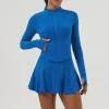 Workout Long Sleeve Zip Up Sweatshirt Tennis Skirts Set