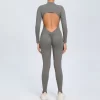 Athletic Backless Rompers Long Sleeve Workout Gym Bodysuit