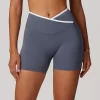 Women Gym Athletic Wear Crossover Waist Workout Shorts
