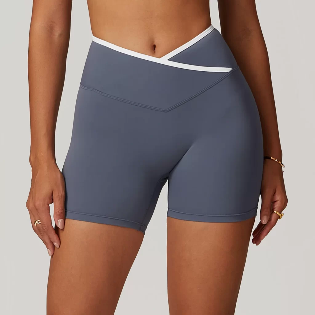 Women Gym Athletic Wear Crossover Waist Workout Shorts