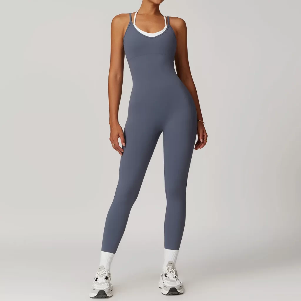 Women Workout Jumpsuit Fake Two Piece Bodysuit