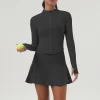 Workout Long Sleeve Zip Up Sweatshirt Tennis Skirts Set