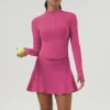 Workout Long Sleeve Zip Up Sweatshirt Tennis Skirts Set
