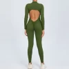 Athletic Backless Rompers Long Sleeve Workout Gym Bodysuit