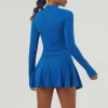 Workout Long Sleeve Zip Up Sweatshirt Tennis Skirts Set