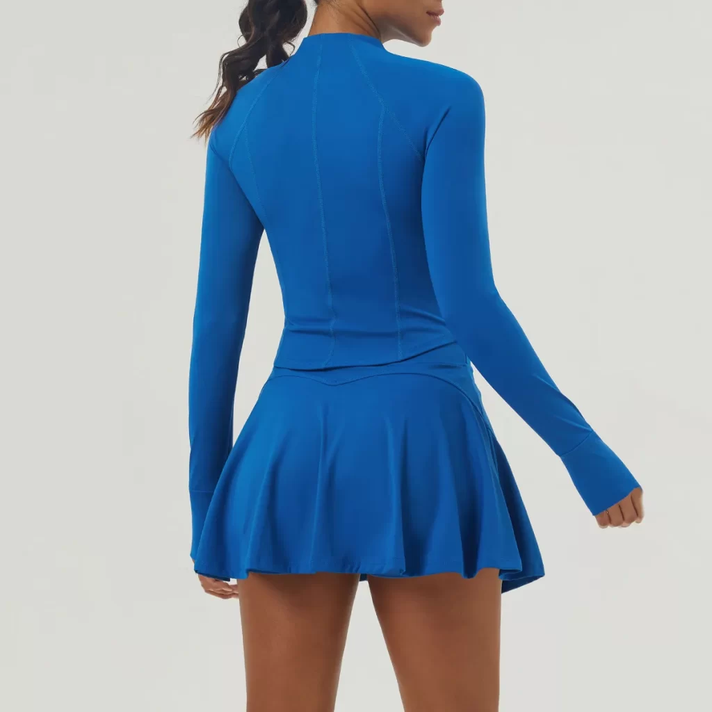 Workout Long Sleeve Zip Up Sweatshirt Tennis Skirts Set