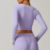 V Neck Long Sleeve Shirts for Women Yoga Crop Top custom gym apparel private label clothes