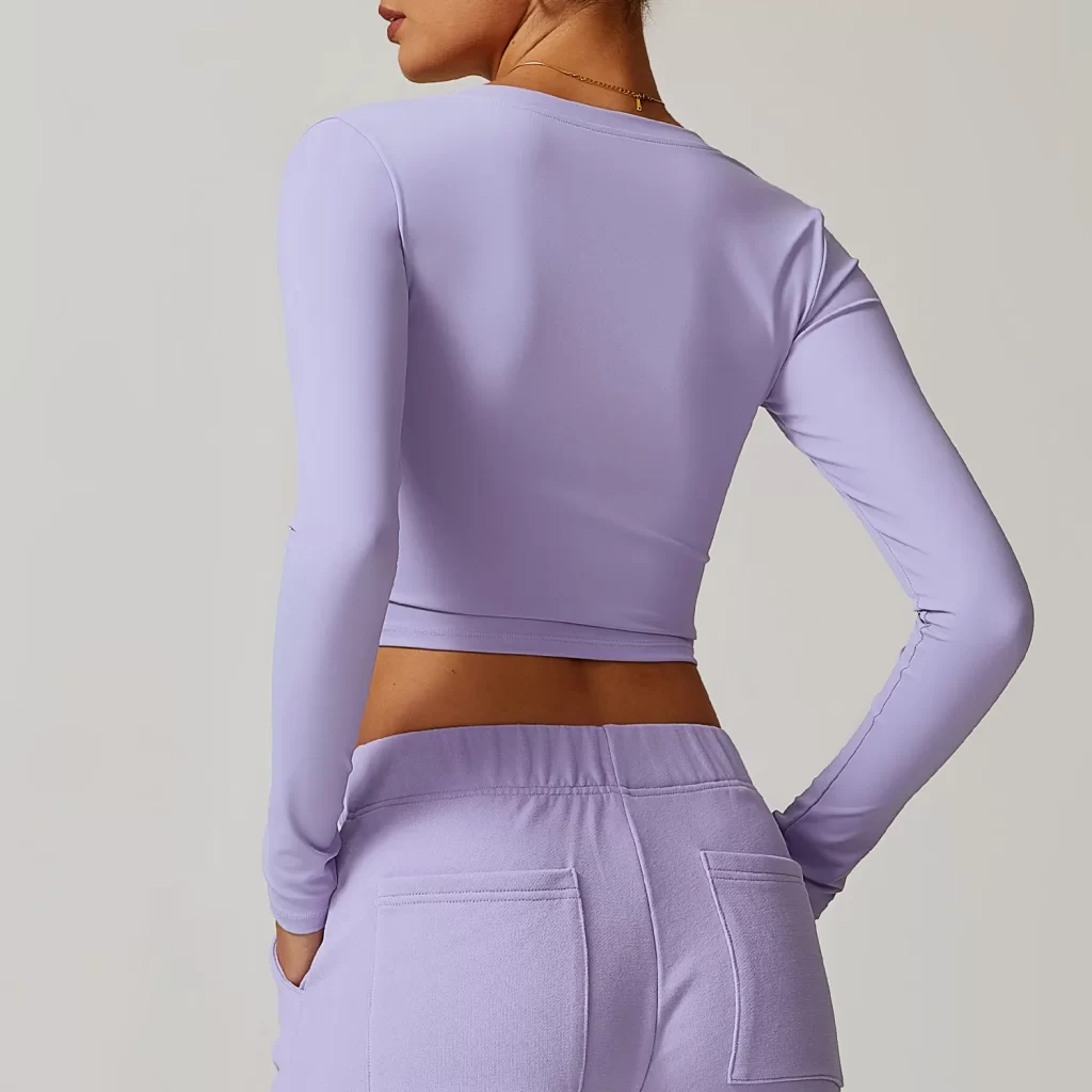 V Neck Long Sleeve Shirts for Women Yoga Crop Top custom gym apparel private label clothes
