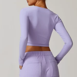 V Neck Long Sleeve Shirts for Women Yoga Crop Top custom gym apparel private label clothes