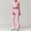 V Neck Long Sleeve Shirts for Women Yoga Crop Top custom gym apparel private label clothes