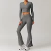 V Neck Long Sleeve Shirts for Women Yoga Crop Top custom gym apparel private label clothes