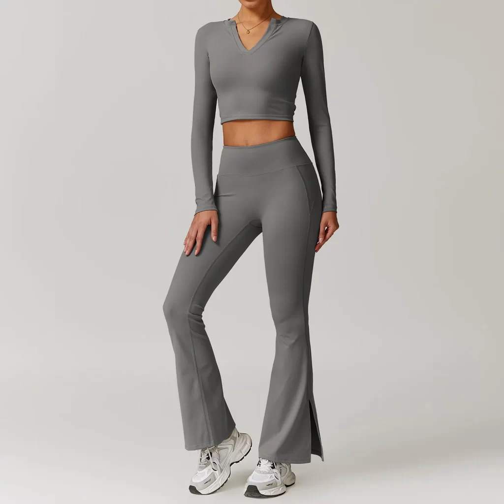V Neck Long Sleeve Shirts for Women Yoga Crop Top custom gym apparel private label clothes