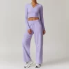 V Neck Long Sleeve Shirts for Women Yoga Crop Top custom gym apparel private label clothes