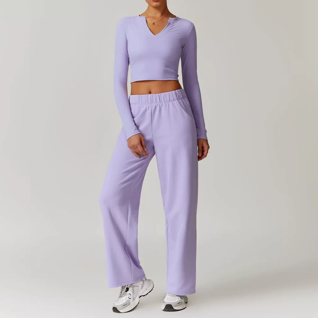 V Neck Long Sleeve Shirts for Women Yoga Crop Top custom gym apparel private label clothes