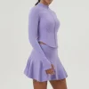 Workout Long Sleeve Zip Up Sweatshirt Tennis Skirts Set