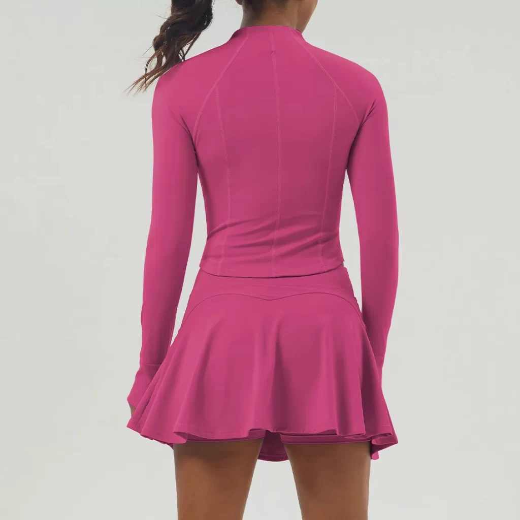 Workout Long Sleeve Zip Up Sweatshirt Tennis Skirts Set