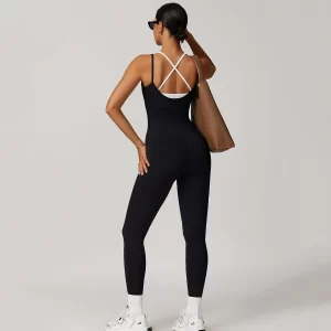 Women Workout Jumpsuit Fake Two Piece Bodysuit