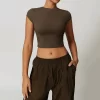 Womens Short Sleeve Crop Top Workout Yoga Cute Basic Tee