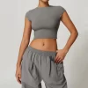 Womens Short Sleeve Crop Top Workout Yoga Cute Basic Tee