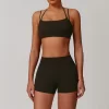 Workout Double Layer Bra Spaghetti Strap Halter Sports Bra