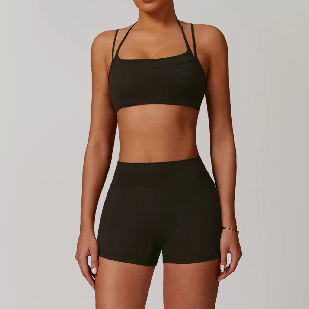 Workout Double Layer Bra Spaghetti Strap Halter Sports Bra