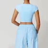 Womens Short Sleeve Crop Top Workout Yoga Cute Basic Tee