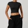 Womens Short Sleeve Crop Top Workout Yoga Cute Basic Tee