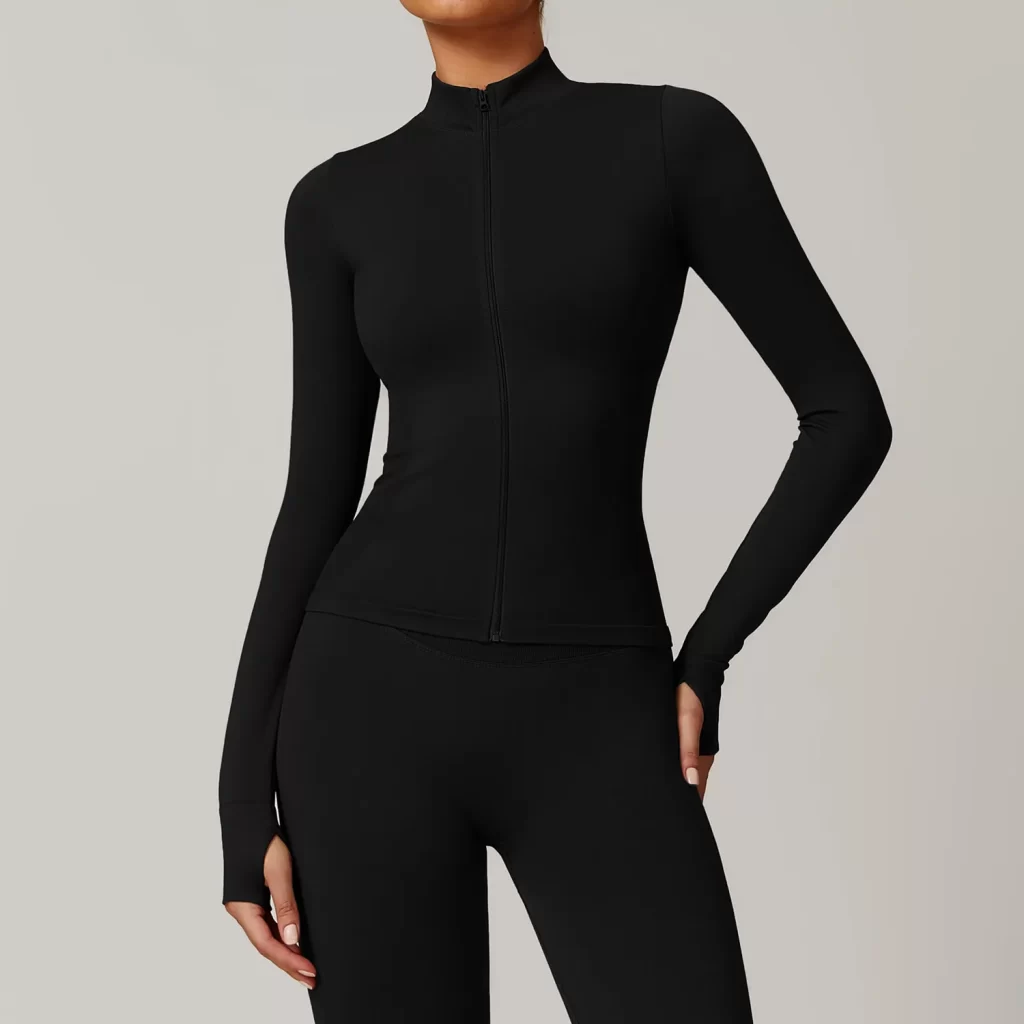 Seamless Wholesale Clothing Cropped Zip Up Workout Jacket athletic wear suppliers