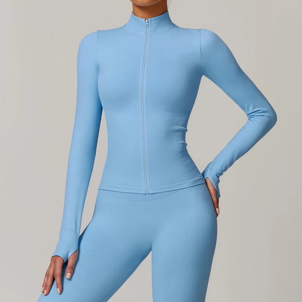 Seamless Wholesale Clothing Cropped Zip Up Workout Jacket with Thumb Holes Women's
