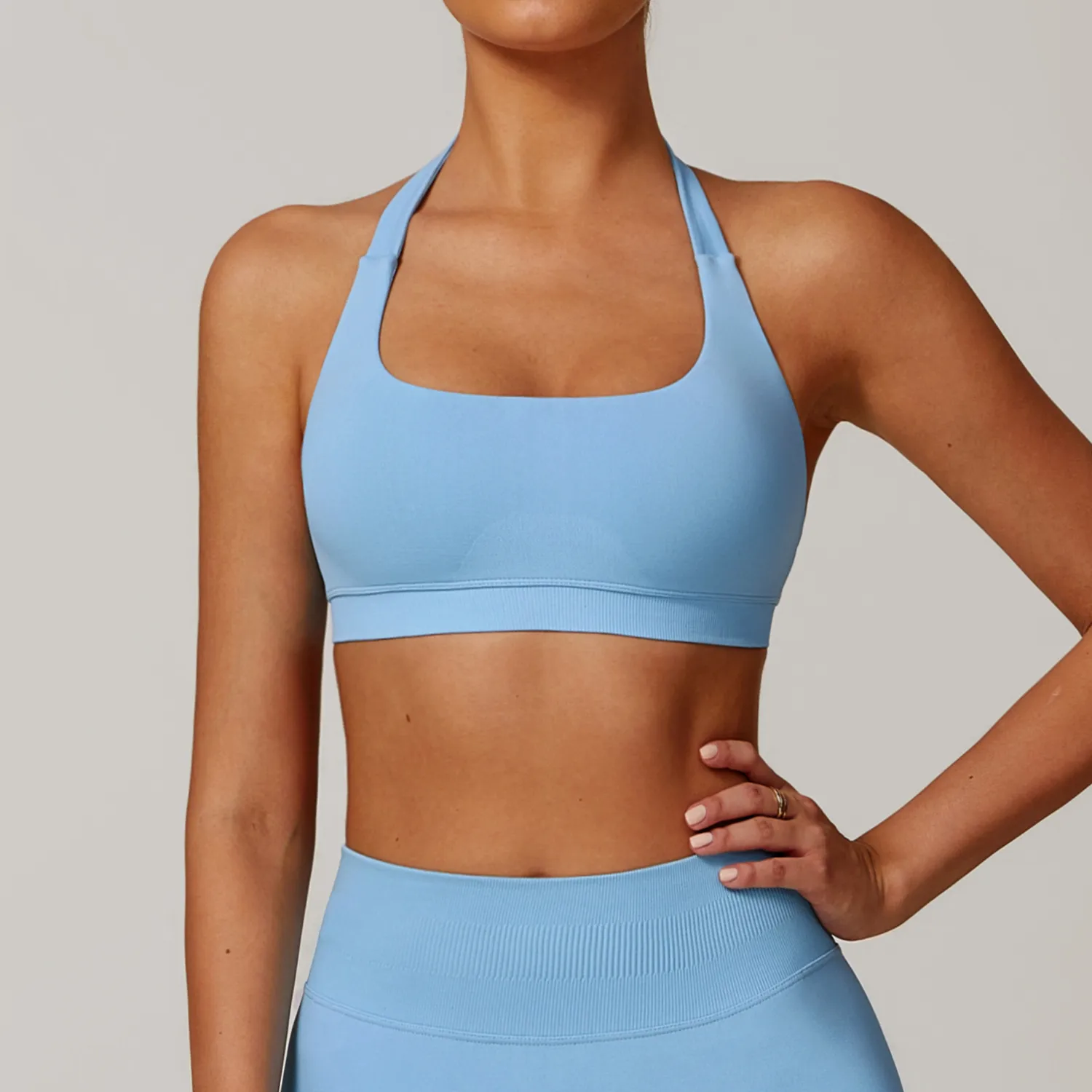 Halter Sports Bra Seamless Workout Padded Crop Tops