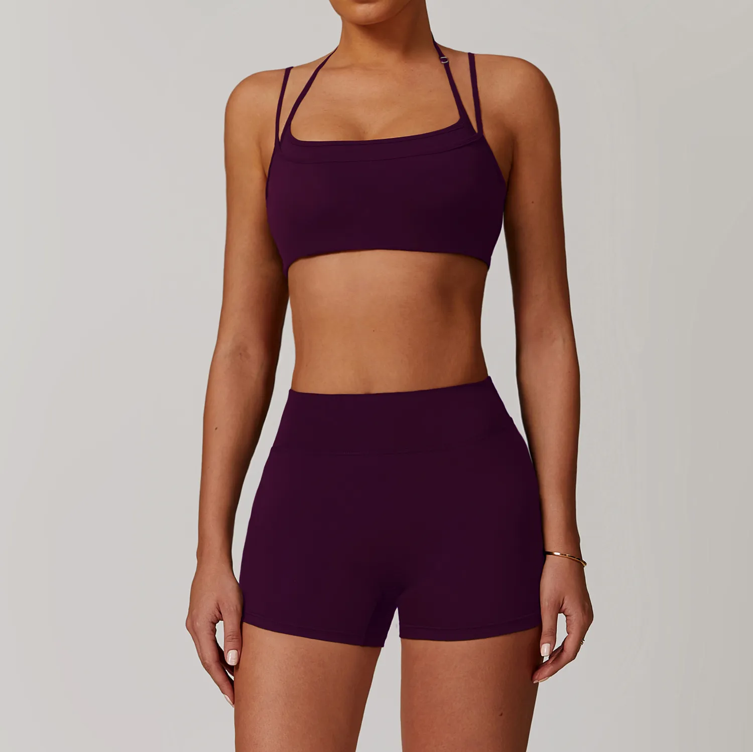 Workout Double Layer Bra Spaghetti Strap Halter Sports Bra