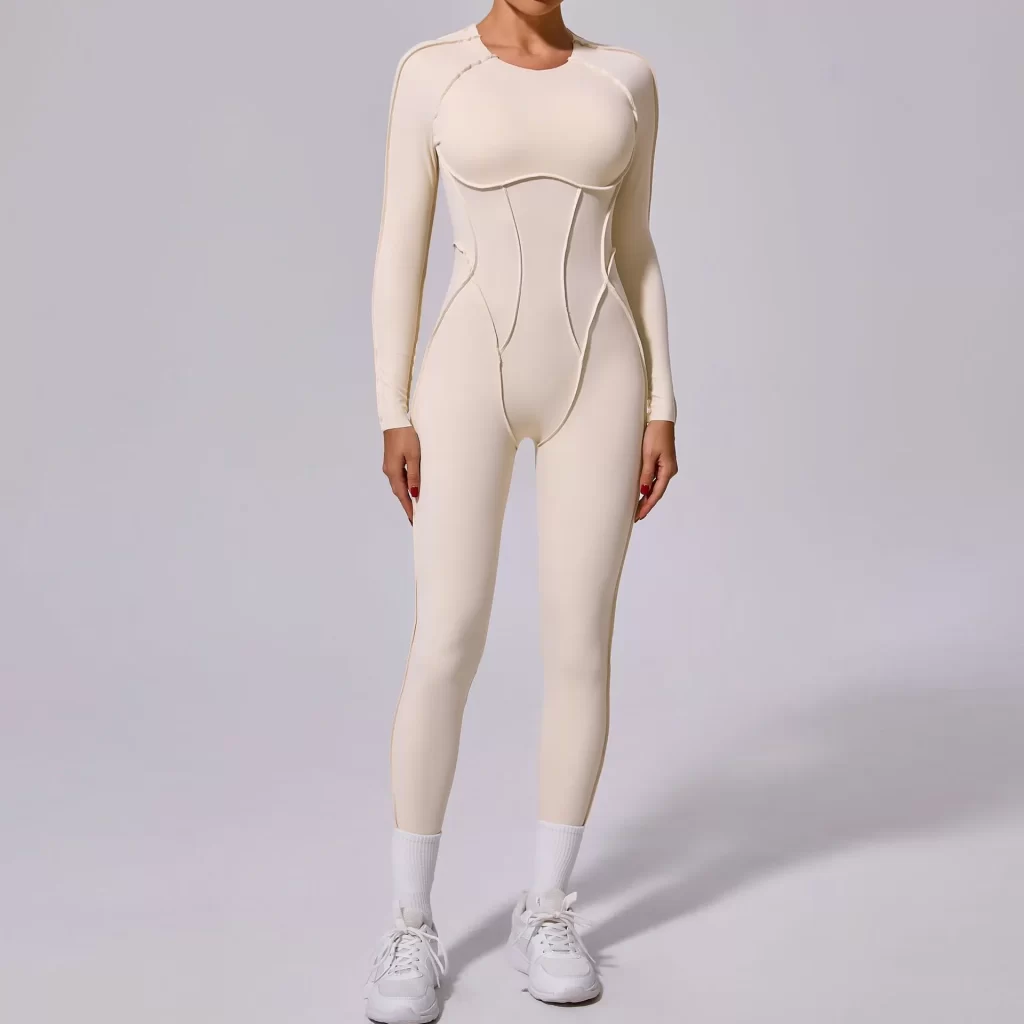 One Piece Workout Suit Open Back Long Sleeve Jumpsuit