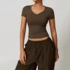 Womens V-Neck Short Sleeve Crop Top Yoga Basic T Shirts Wholesale Women's Workout Clothing