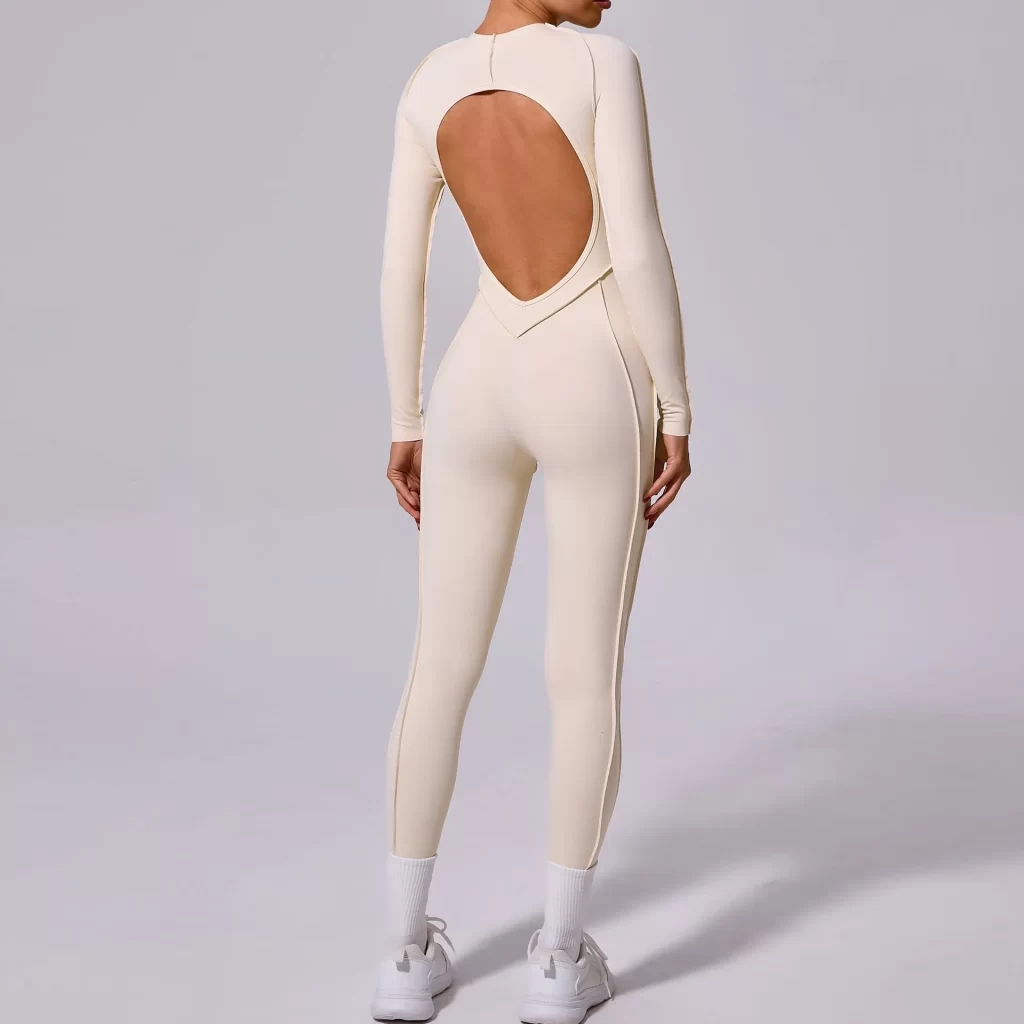 One Piece Workout Suit Open Back Long Sleeve Jumpsuit