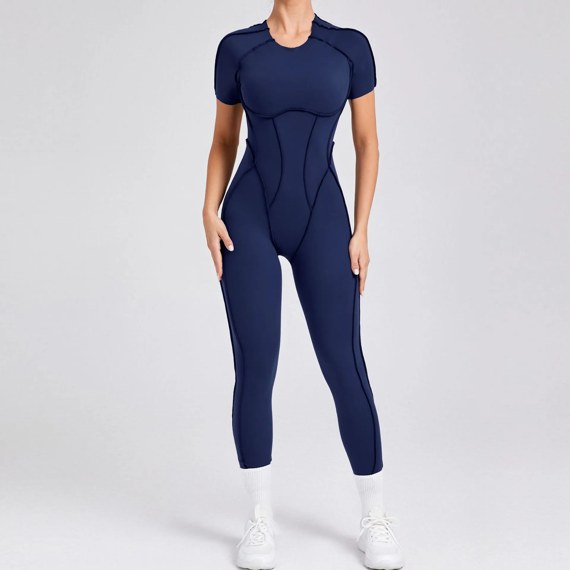 One Piece Yoga Jumpsuit Open Back Short Sleeve Jumpsuit