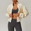 Women Polar Fleece Cropped Jacket Stand Collar Winter Coat