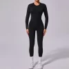 One Piece Workout Suit Open Back Long Sleeve Jumpsuit