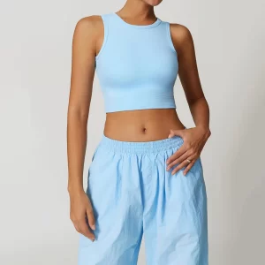 Womens Crew Neck Vest Backless Basic Crop Tops