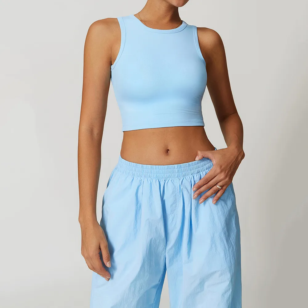 Womens Crew Neck Vest Backless Basic Crop Tops